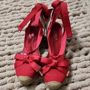 Ralph Lauren Red Espadrille Wedges with Bow